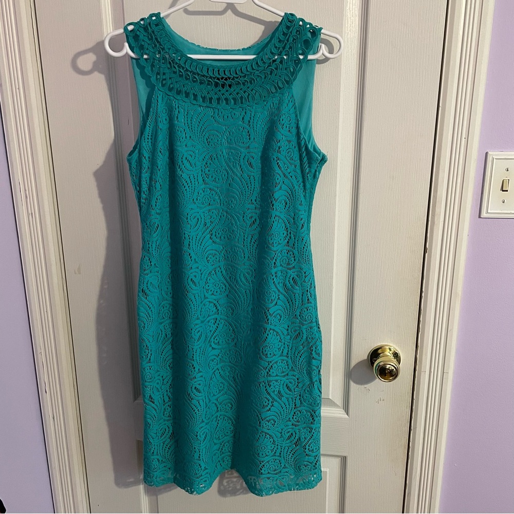 Laura Elegant Teal Lace Dress - Size 8